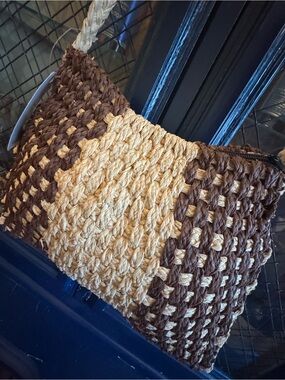 NWT Straw Studios Madagascar Raffia Checkered Crossbody Straw Bag Boho Festival